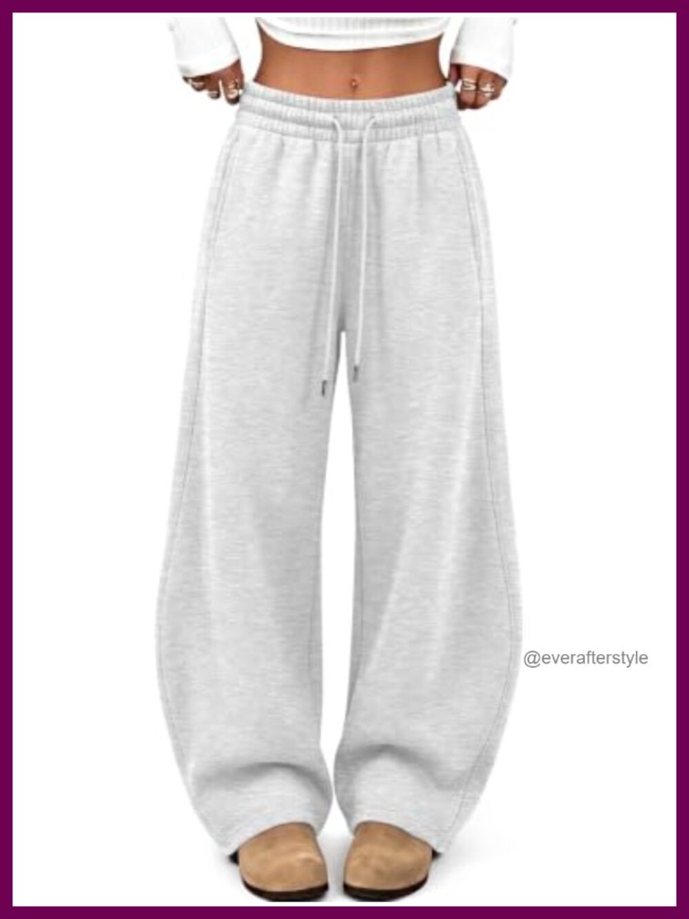 Fleece Wide Leg Barrel Sweatpants Low Rise Pull On Pockets